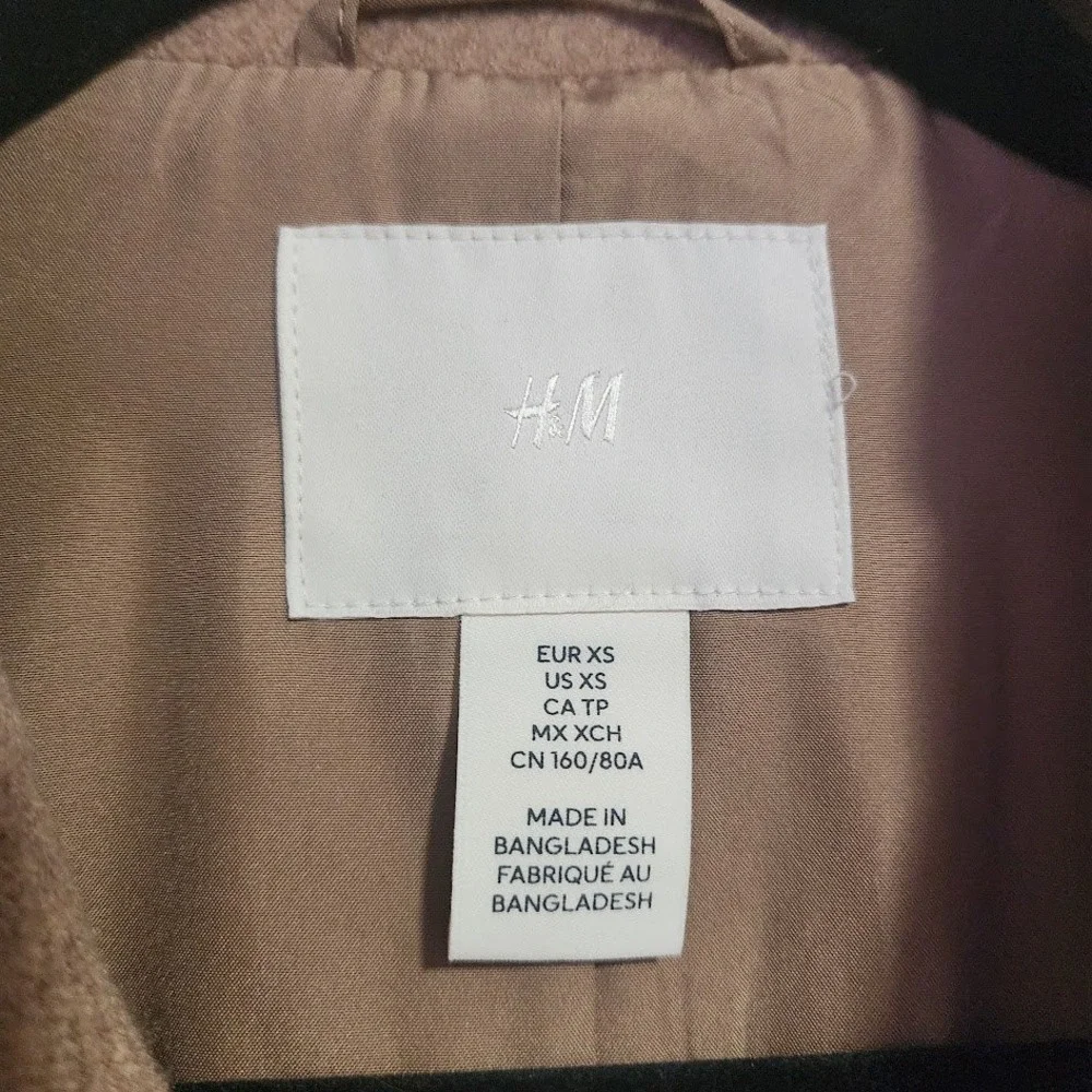 H&M Camel Double Breasted Wool Blend Long Coat‎ Minimalist clean girl XS